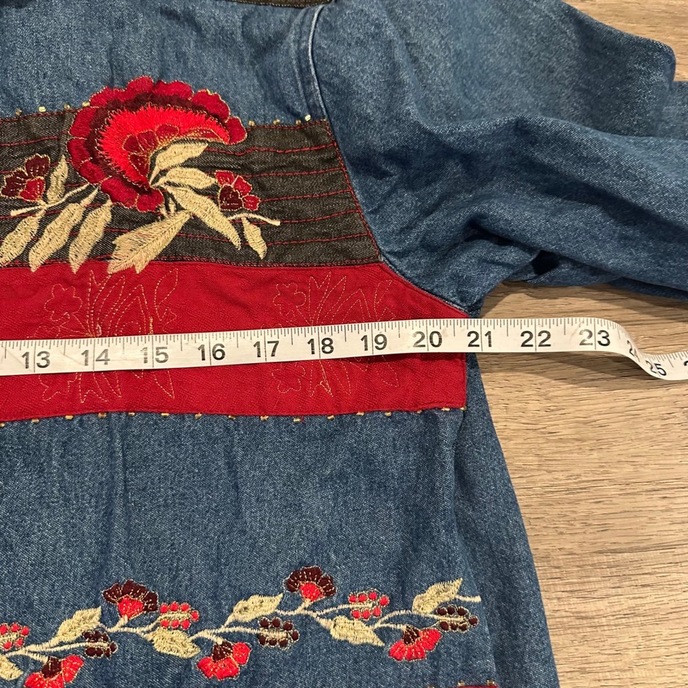 Vintage Tantrums Denim Jacket Women Large Floral Embroidered Patchwork Boho 90s - Picture 6 of 10